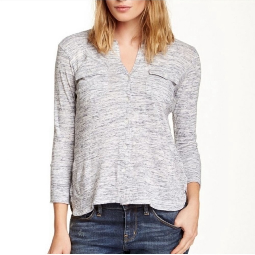 James Perse Standard Shirt Size 2 US M Gray Long Sleeve Collared Pockets Cotton